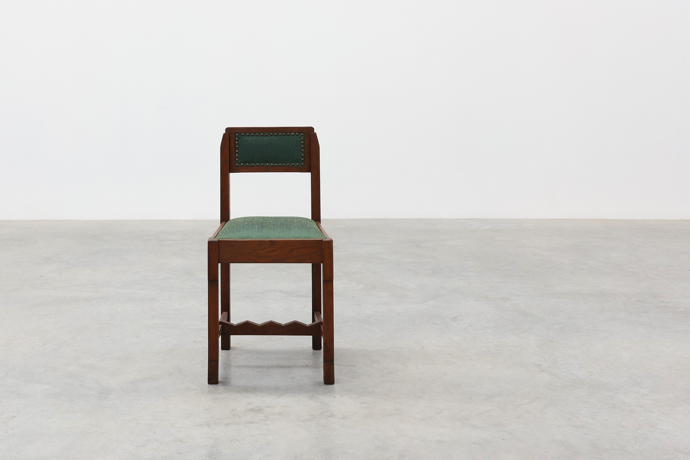 Belgian Art Deco oak side chair with  green upholstery, modernist 1920sthumbnail